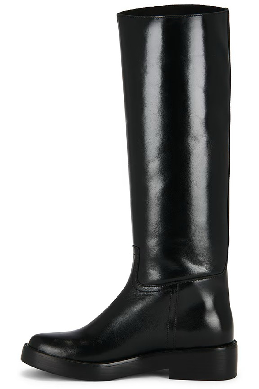 Jeffrey Campbell Women's Size 8 Black Leather Knee High Riding Pull On Boots NEW